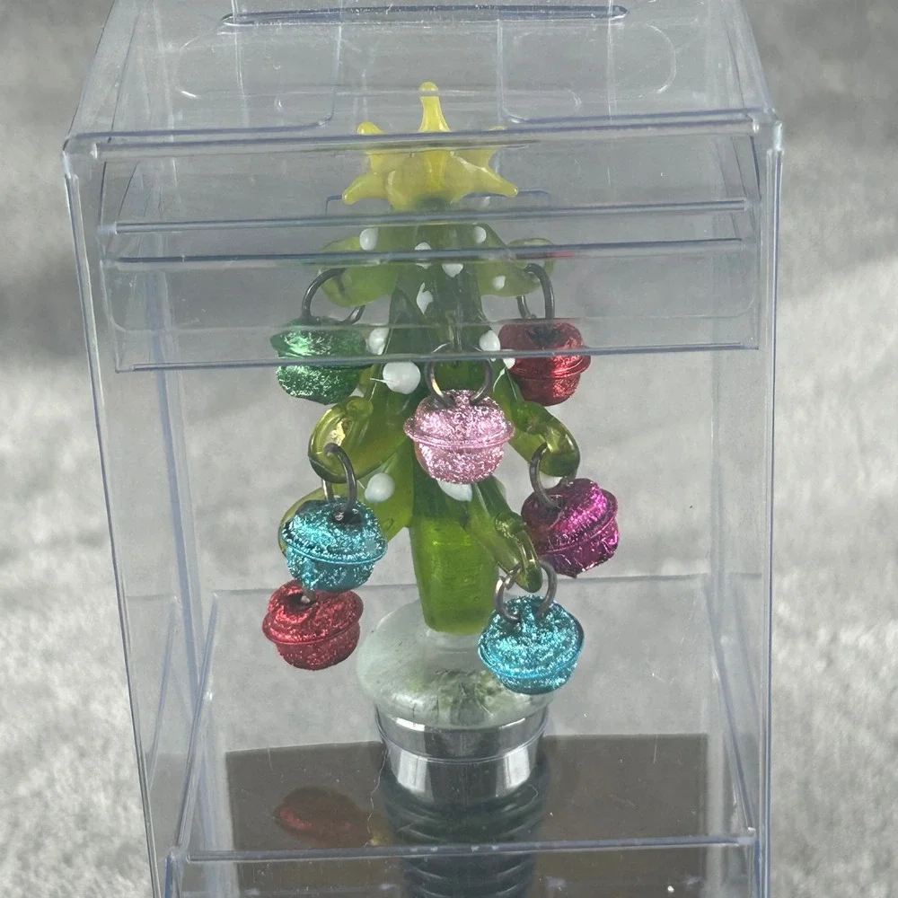 Pier 1 Imports Christmas Tree Bottle Stopper Glass Bell Ornaments Holiday Decor